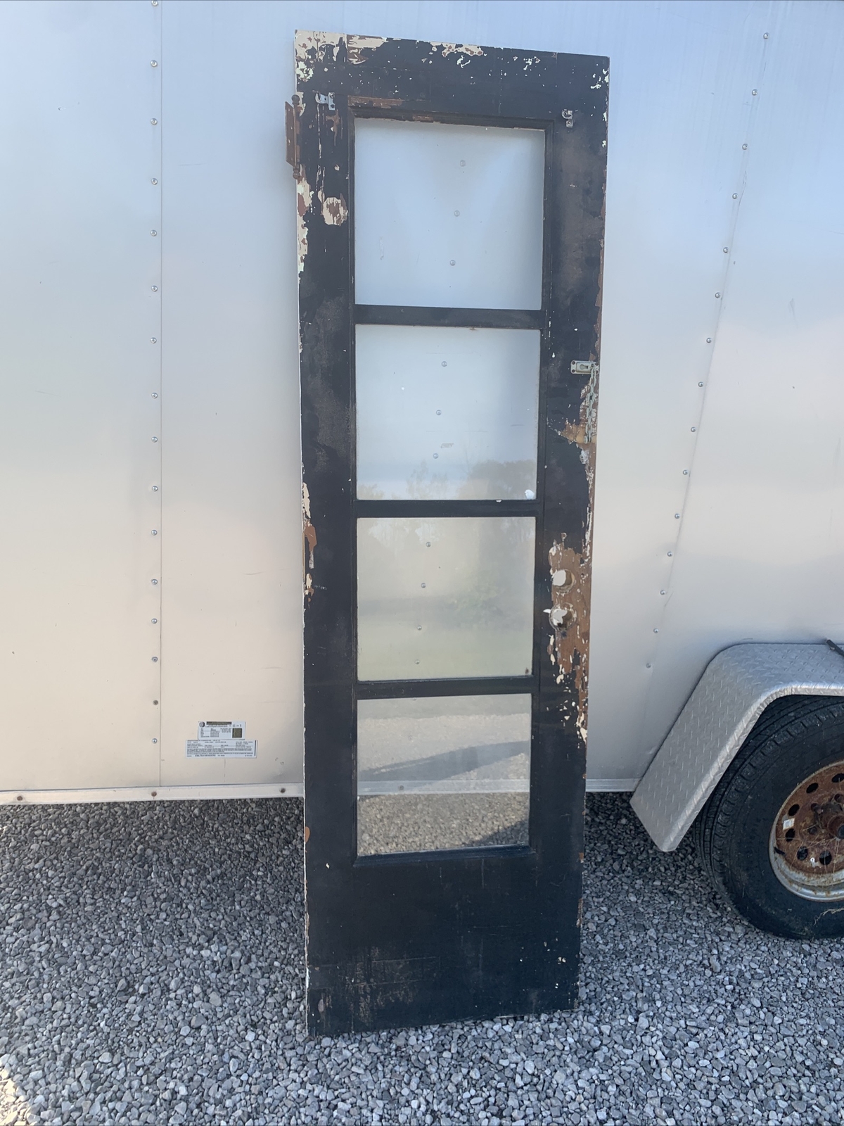 24" Door Wood French Door 4 Glass Pane Windows Rustic Patina Barn Repurposed