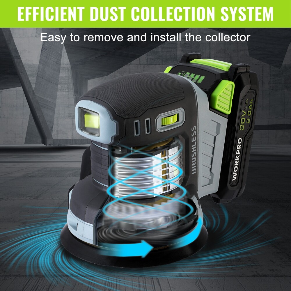 WORKPRO Cordless Brushless Random Orbital Sander 6 Variable Speed 6000-12000 OPM