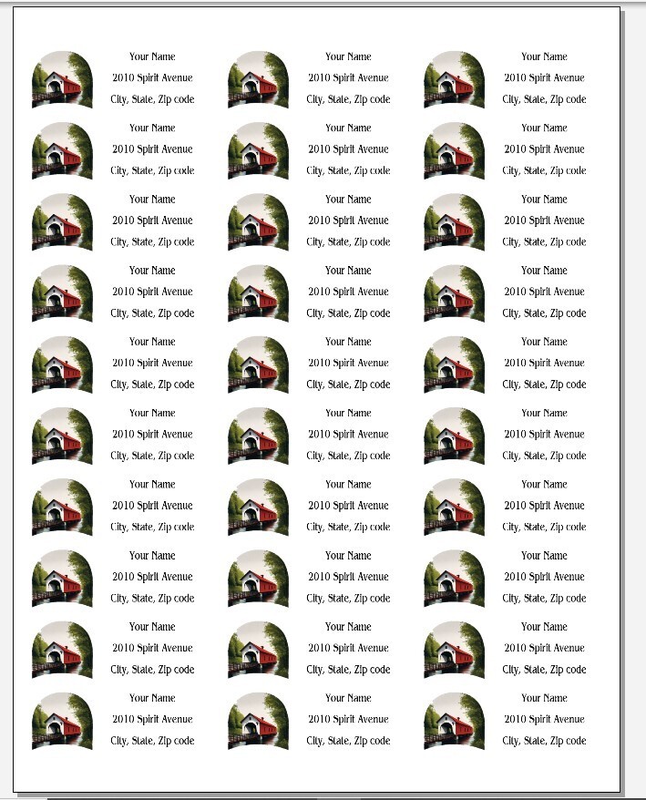 150 Covered Bridge Red Mailing Return Address Labels Personalized