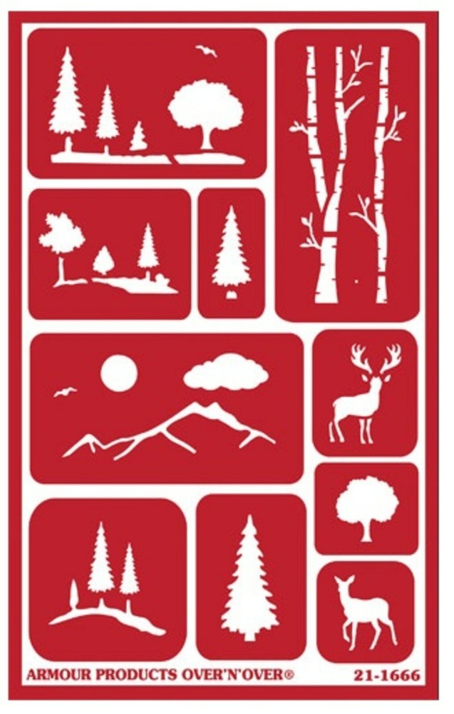 Mountain Landscape Stencil Glass Etching Reusable Deer Tree Template Over n Over