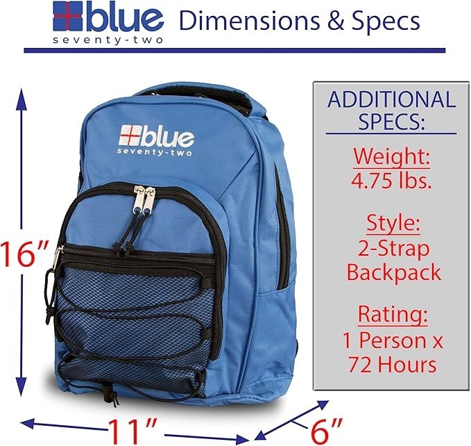 Blue Coolers Blue Seventy-Two 72 Hour Emergency Backpack Survival Kit