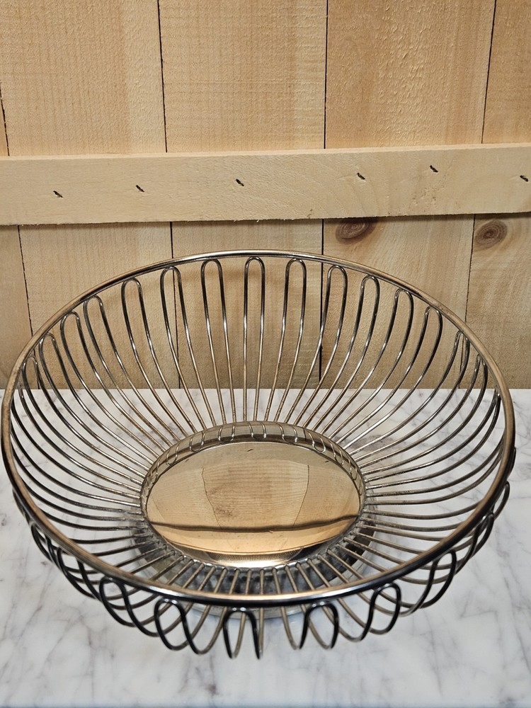 Chrome Wire Fruit Bowl Pedestal Basket Modern Metal