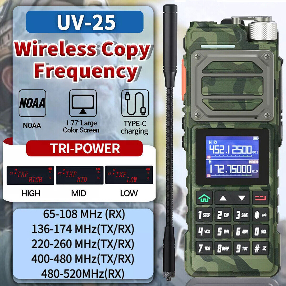 Baofeng UV-25 Walkie Talkie Long Range Tri-power Two Way Radio&Bluetooth Mic X2