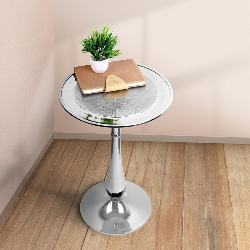 Round Side Table, Modern End 15" x x 21" - Inch, Platinum Silver