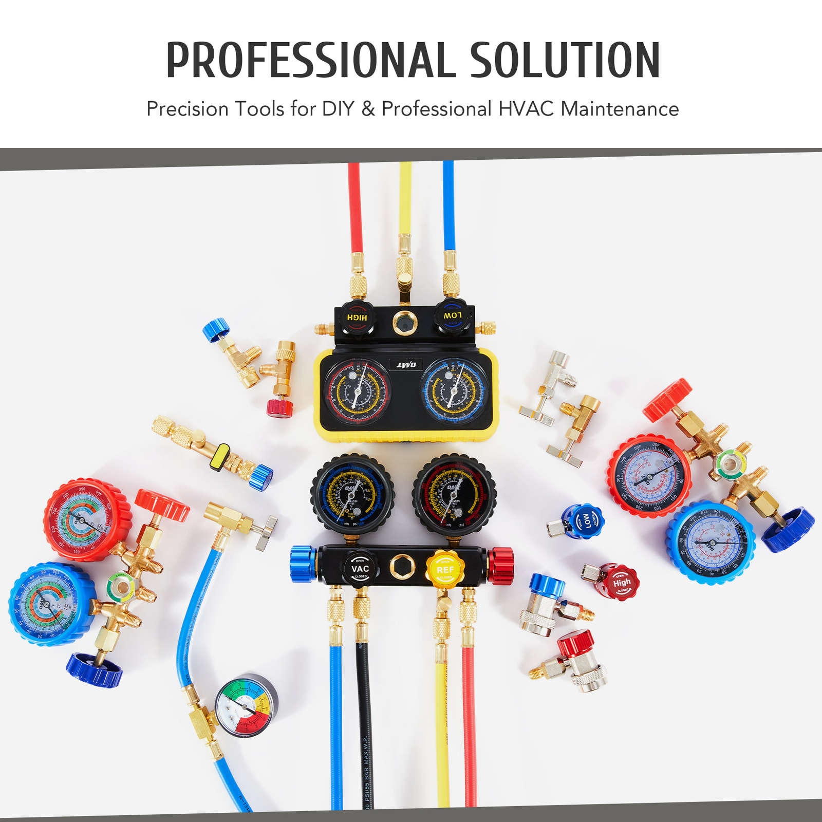 OMT AC Manifold Gauge Set for R410a R22 R134a 4 Valve Automotive AC Gauge Set