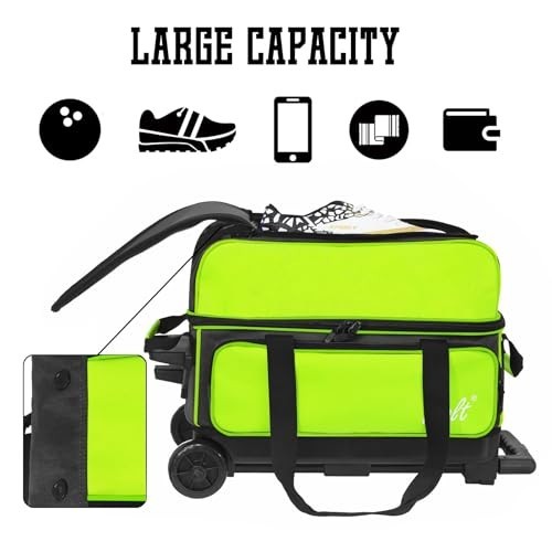Double Roller Bowling Bag for 2 Balls, Shoe Compartment, Large Capacity, Retract