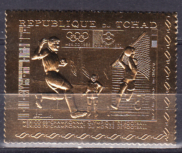 W CHAD 0227CG MEXICO OLYMPIC PERFORATED GOLD FOIL