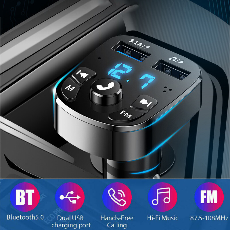 Bluetooth 5.0Car Wireless FM Transmitter Adapter 2USB PD Charger AUX Hands Free✿