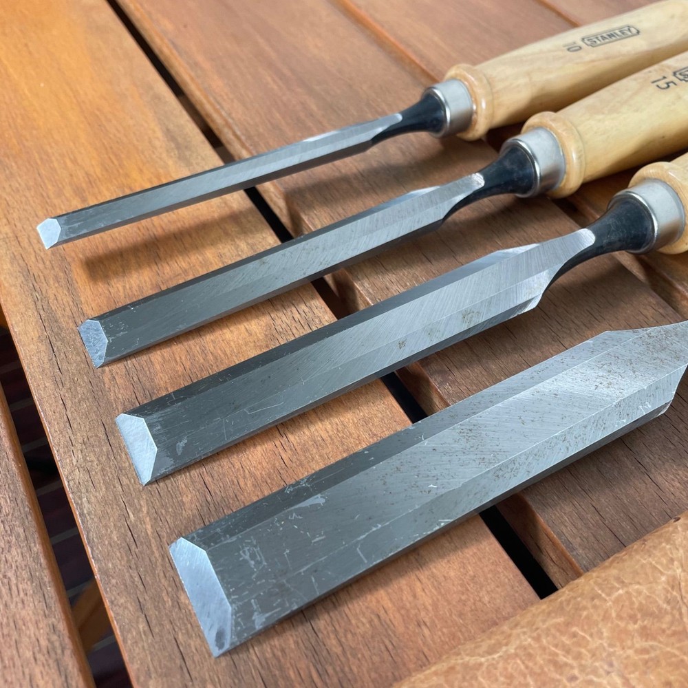 STANLEY Chisel Set 4 Piece Leather Cover Hand Tools Used Pro Grade Tools