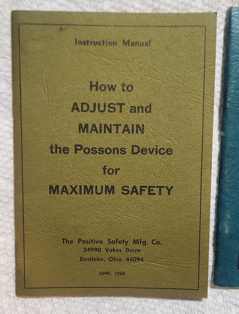 1959 & 1968- Possons Pullback Safety Devices Maintain Adjust Die Setting Manual