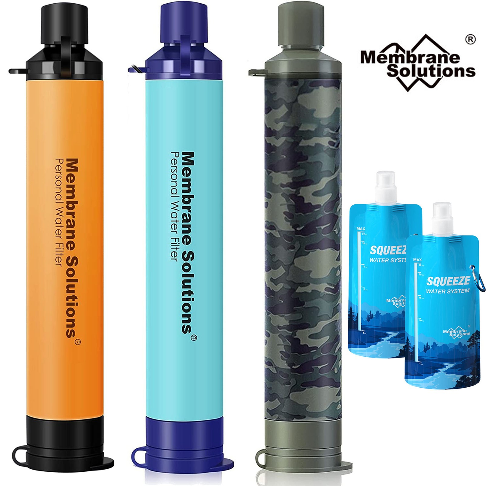 Water Filter Straw, 2xCollapsible Water Bottle, Camping Water Purifying Device
