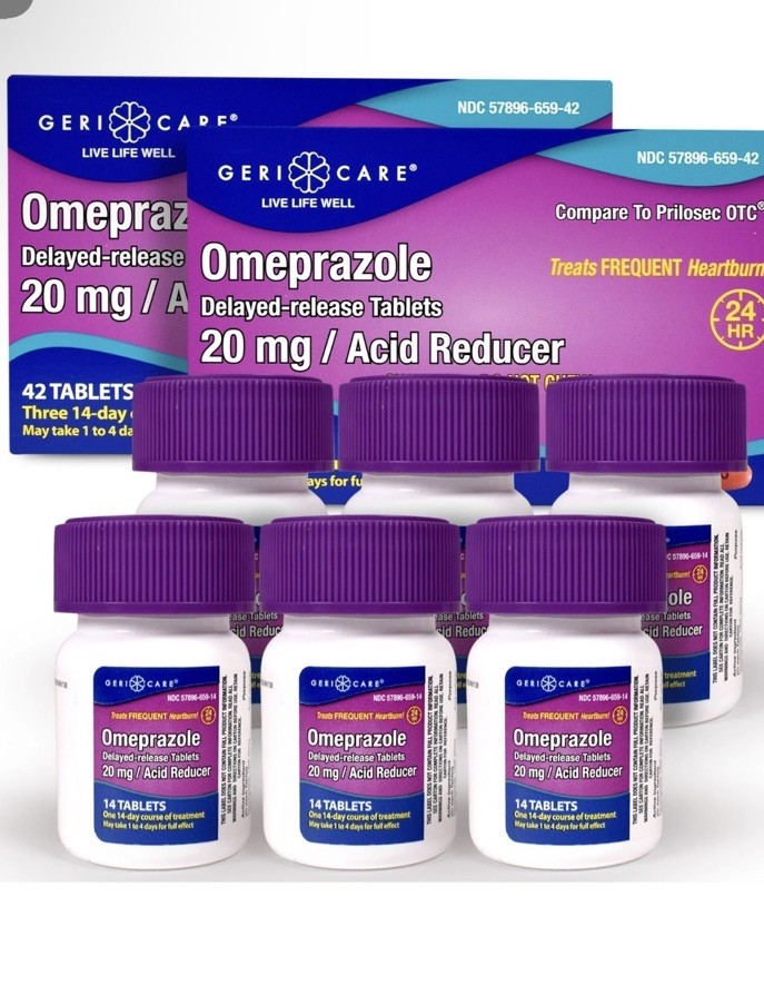 GeriCare Omeprazole Delayed Release Tablets Stomach Acid Reducer 20mg 84 Tablets