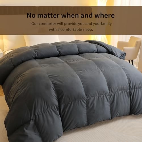 Luxury White Duck Feather Down Comforter,Winter Size Bed Comforter - Full Grey