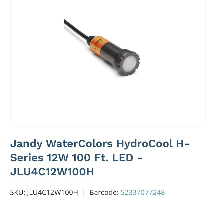 NEW Jandy Watercolors Nicheless LED Light JLU4C24W50H 24W H Series 50' Cord