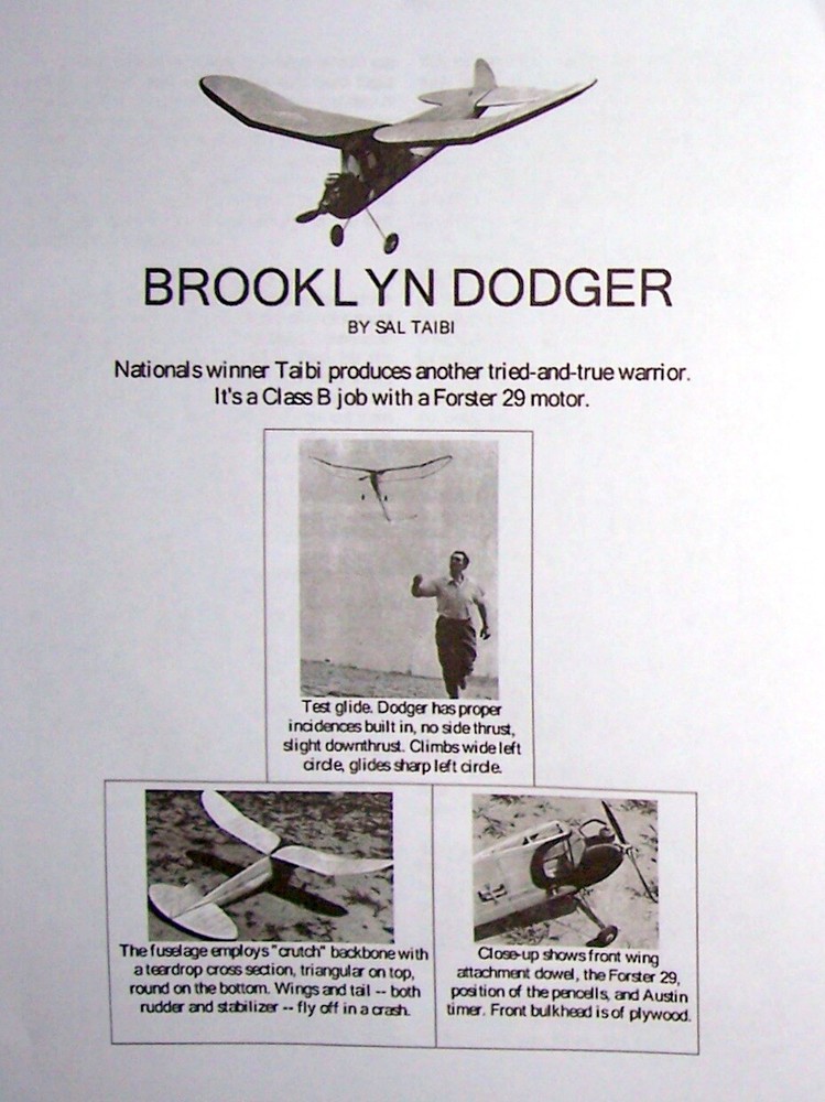 BROOKLYN DODGER PLAN + CONSTRUCTION ARTICLES for 55" OT FF or RC Model Airplane