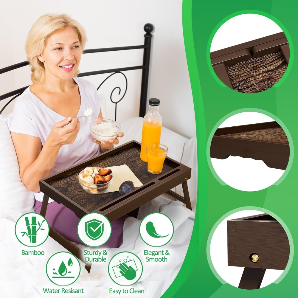 Bamboo Breakfast Tray with Foldable Legs & Detachable Stand | Medium, Normal