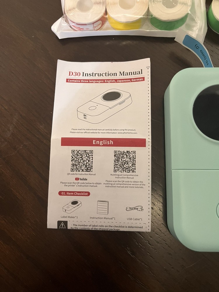 Phomemo D30 Smart Mini Label Maker Machine Portable Bluetooth - 12 Rolls Labels.