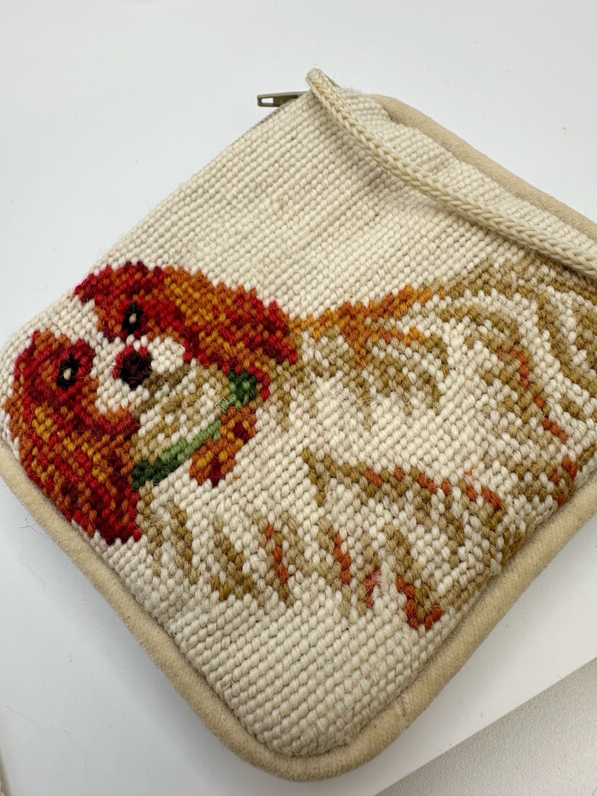 Vintage Needlepoint Cavalier King Charles Spaniel Crossbody Bag Purse