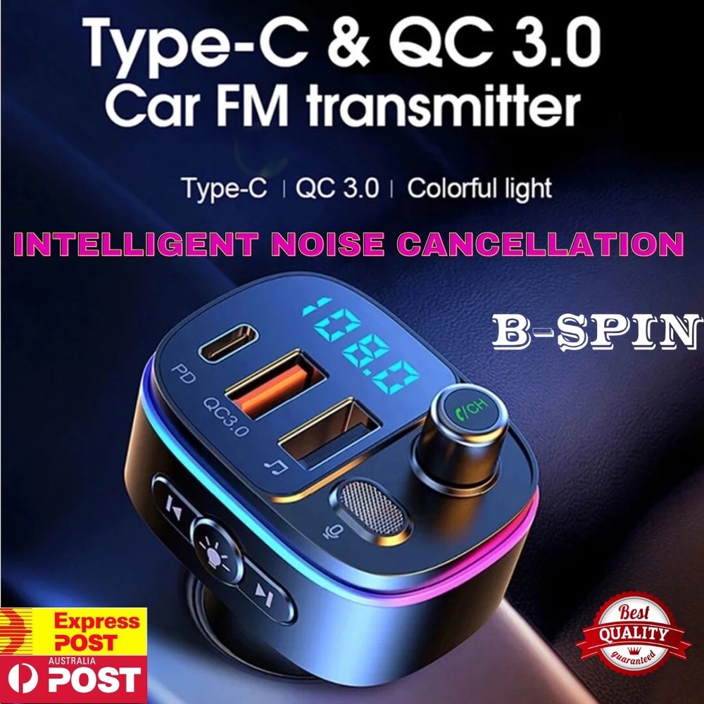 FM Transmitter Wireless Bluetooth Car Kit Radio Adapter USB Type C Charger Call