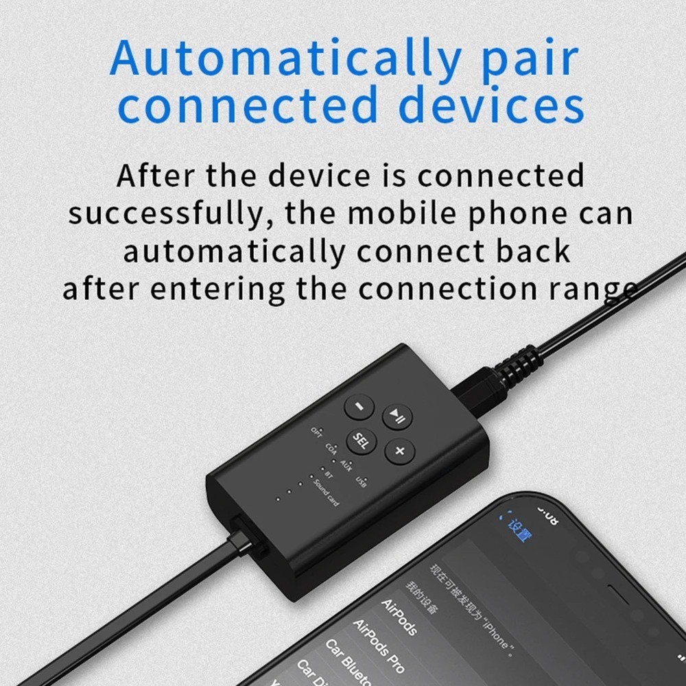 New 2in1 BT5.2 Wireless Audio Receiver USB Sound Card for Win7 8 10 XP Linux Mac