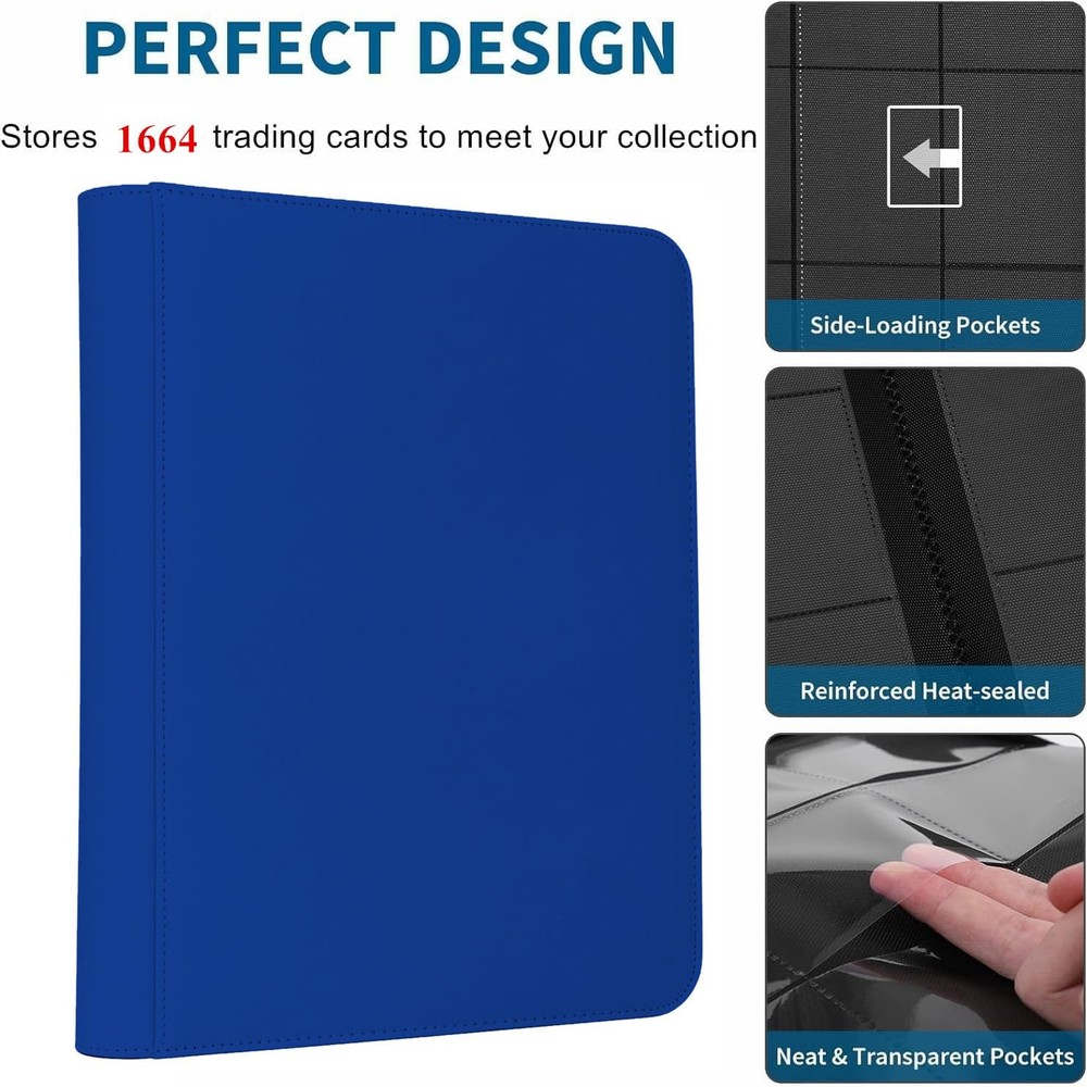 Premium 1664 Cards Capacity Binder, 16 Pocket Ringless Side-Loading Trading Card