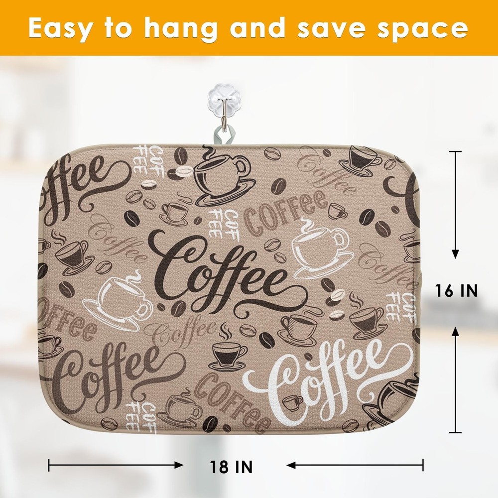 Absorbent Dish Drying Mat, First Coffee Cute Doodle Chalkboard Microfiber Pad...