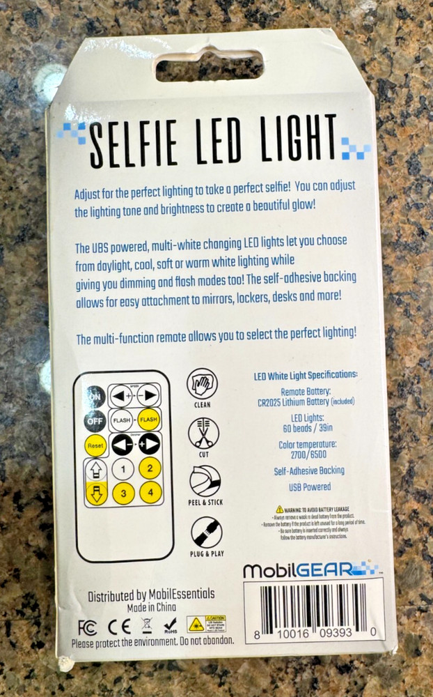 Selfie LED Light Strip USB Powered with Remote Control White 3.3ft electronic