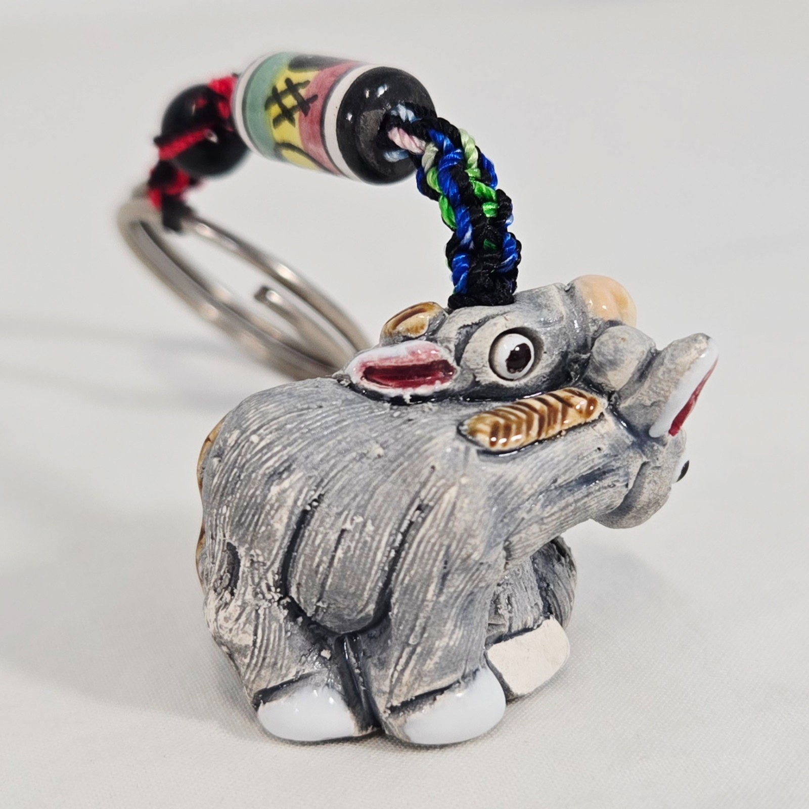 Vintage Handcrafted and Carved Soapstone Donkey Key Ring Peru Souvenir 1.5"