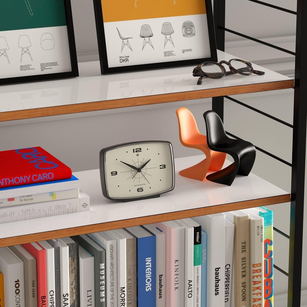 NEWGATE Brooklyn Retro Alarm Clock - Rectangular Matt Black Silent Sweep Cloc...