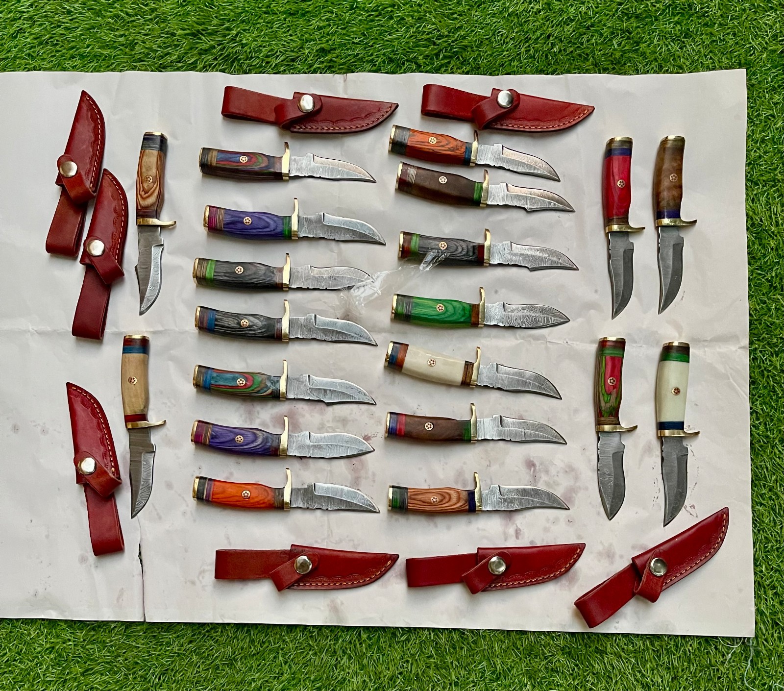 WHOLESALE LOT OF 20 CUSTOM HANDMADE DAMASCUS STEEL SKINNER KNIVES WITH SHEATH