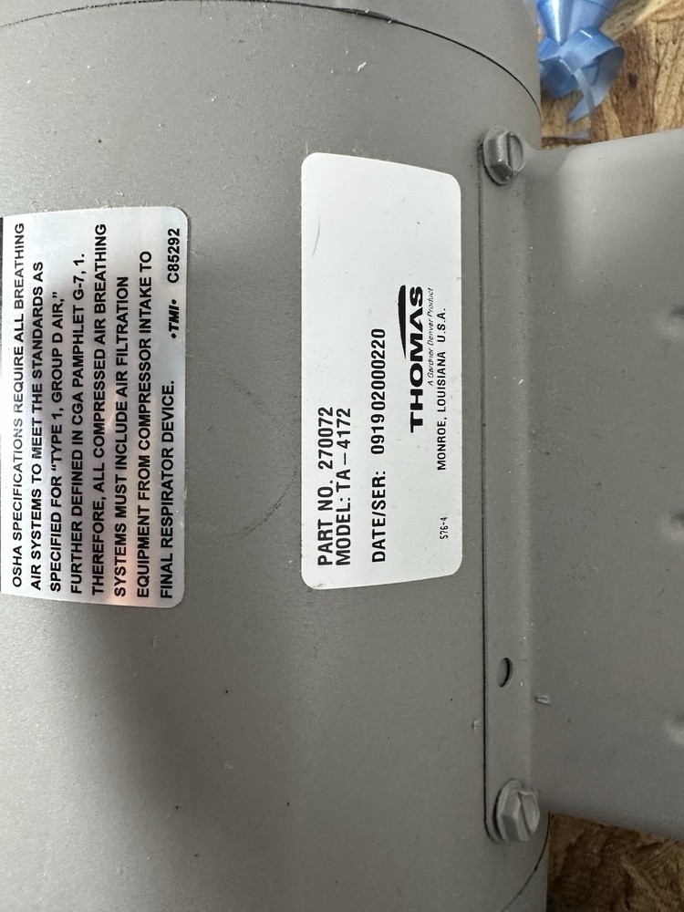 Thomas Oil-Less Piston Air Compressor, Model TA-4172
