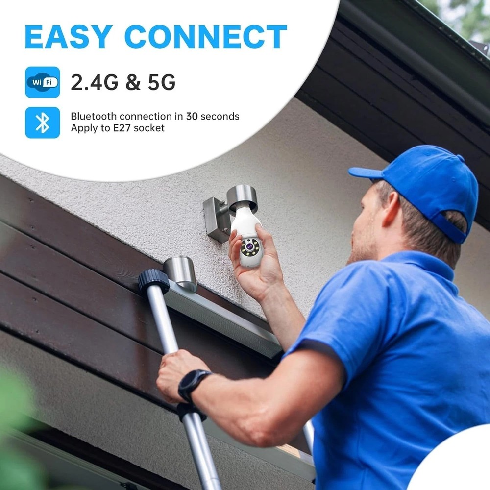 Wireless 2K HD Light Bulb Camera with Motion Detection & Two-Way Talk (2 Pack)