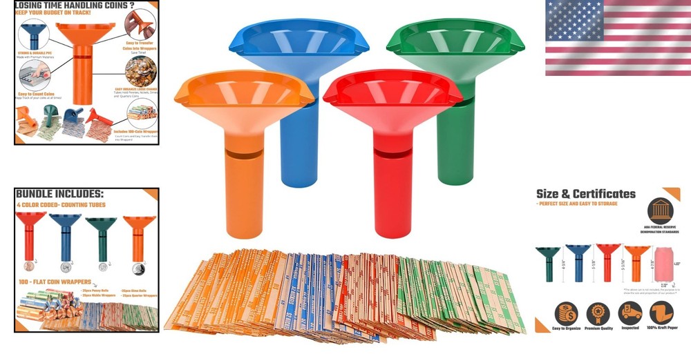 Durable Coin Storage Tubes & Wrapper Set – Easy Transfer, 104 Count Included