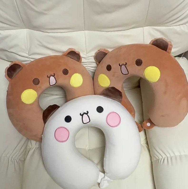 2 pcs Cute Panda U-Shaped Neck Pillow Soft Plush Travel Pillow for Adults & Kids