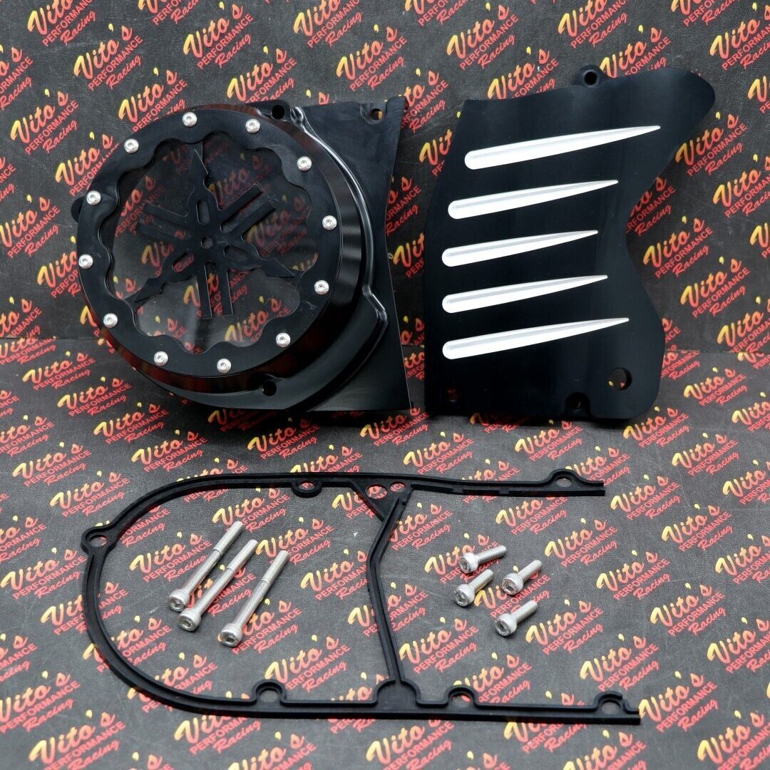 Billet aluminum stator cover clear window + 2 inserts for Yamaha Banshee BLACK