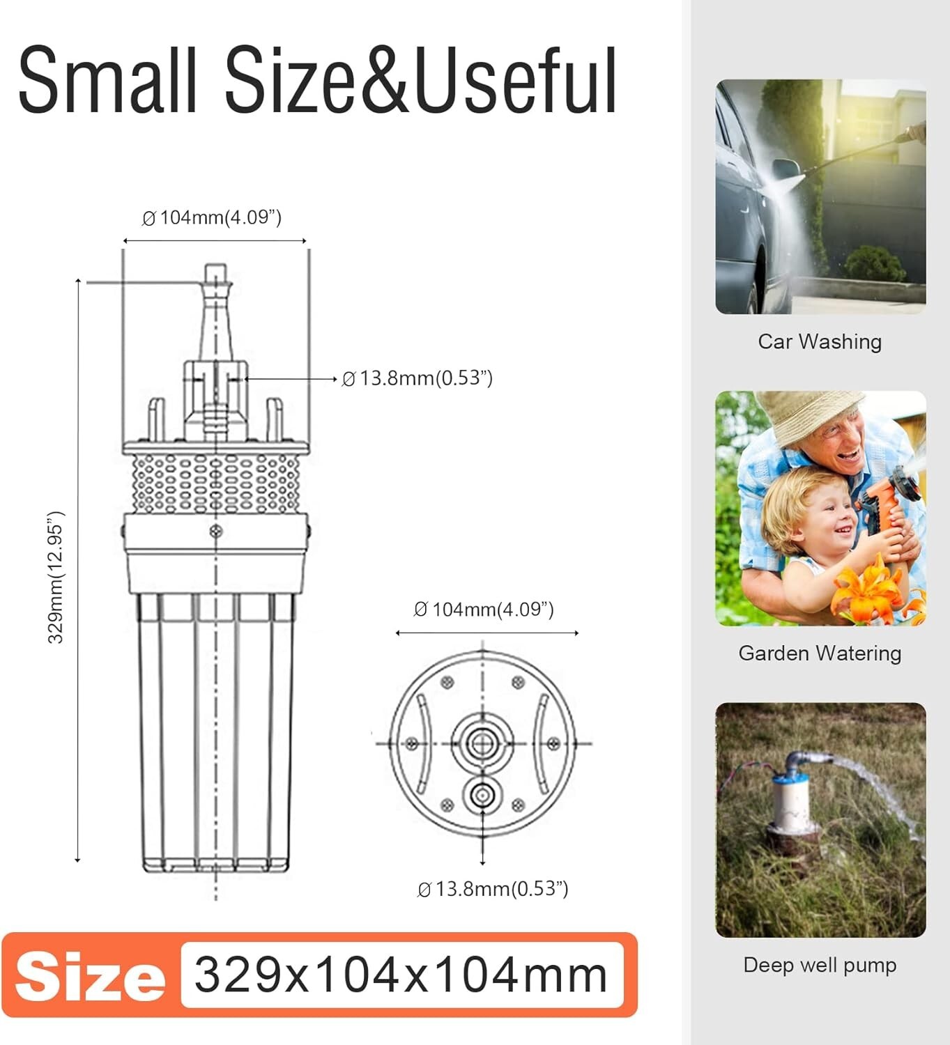 12V DC Submersible Well Water Pump with 10ft Cable, Water Flow 1.6...