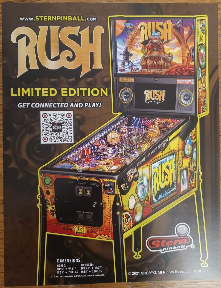 RUSH LE Stern Pinball flyer