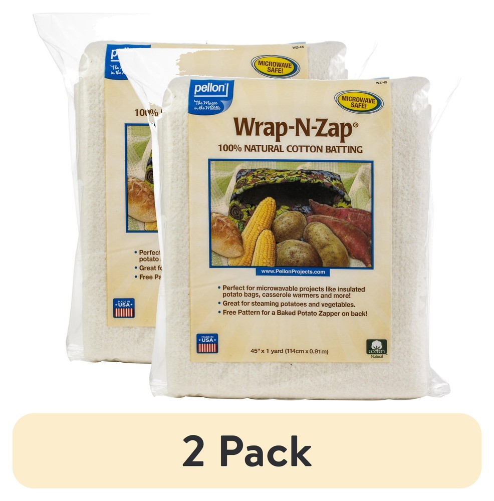 (2 pack) Pellon Wrap-N-Zap Quilting Batting, off-White 45" x 36" Precut Package