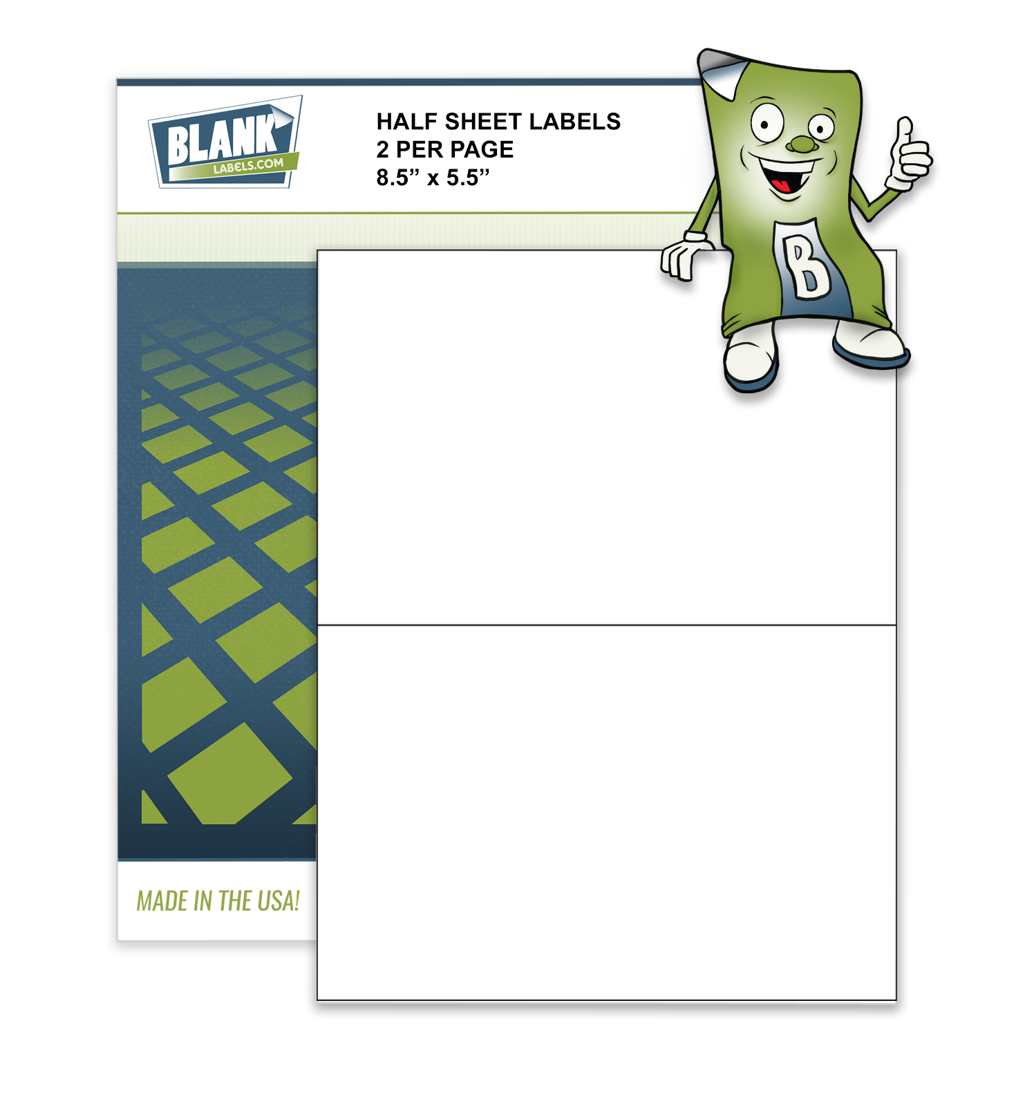 Half Sheet Self Adhesive Shipping Labels 8.5" x 5.5" Blank Labels Brand USA Made