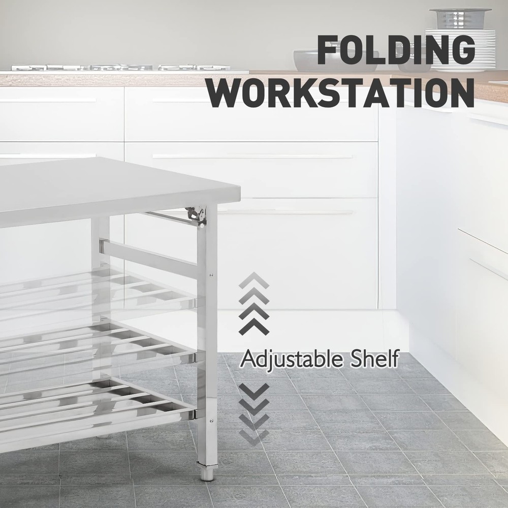 Stainless Steel 48"x24" NSF Kitchen Work Prep Table Folding Restaurant Worktable
