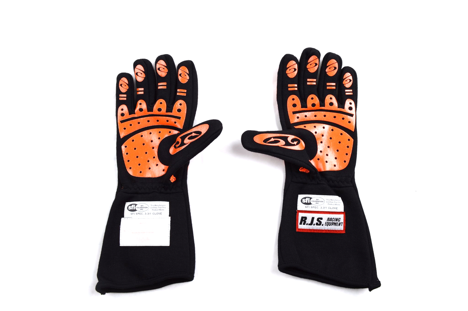 RJS RACING SFI 3.3/1 NEW SKELETON RACING GLOVES ORANGE / BLACK SIZE LG 600090142