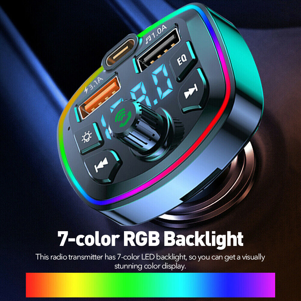 Bluetooth 5.0 Car Wireless FM Transmitter Adapter 2USB PD Charger Hands-Free ✎