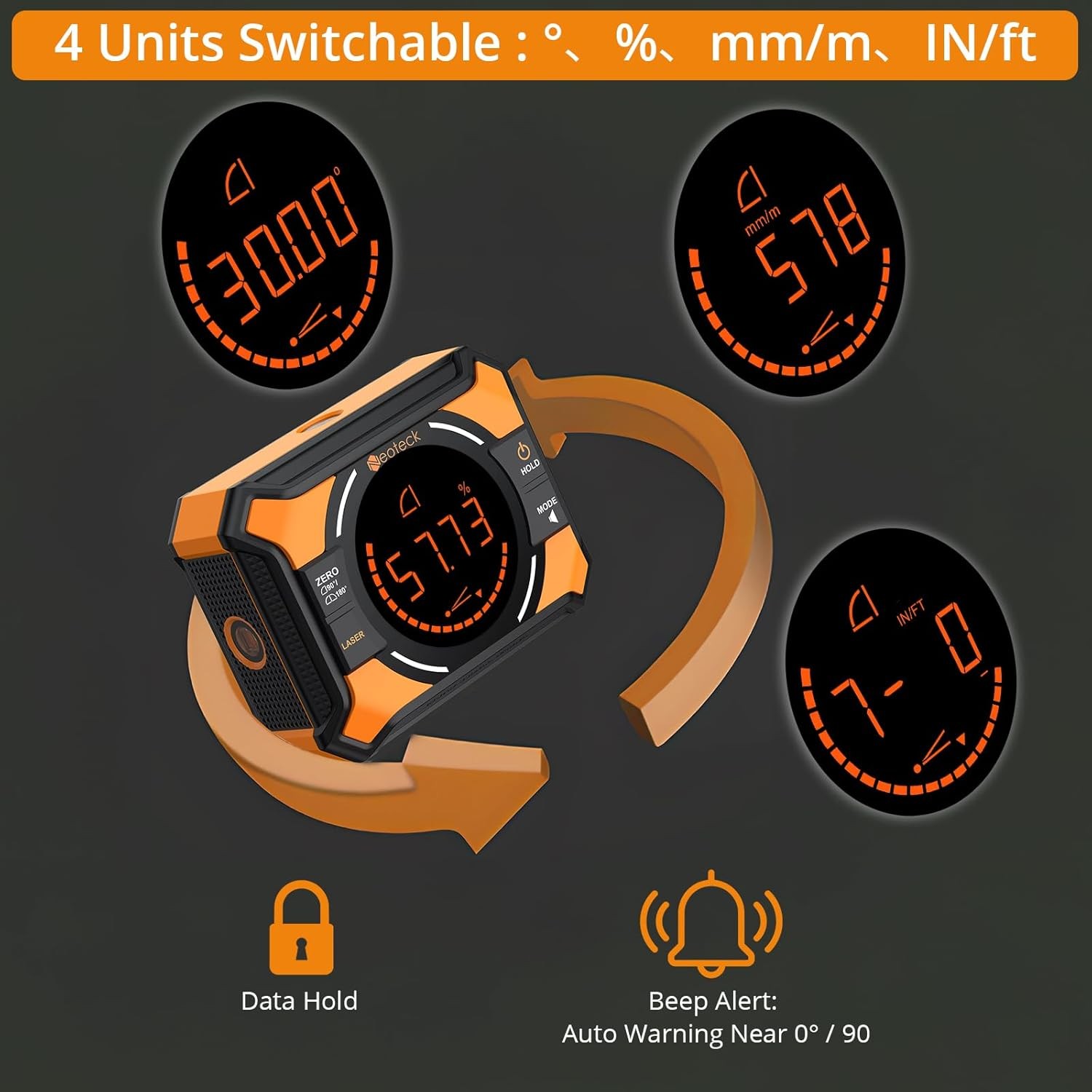 Neoteck 3-in-1 Digital Angle Finder Gauge Inclinometer Magnetic with Laser Level
