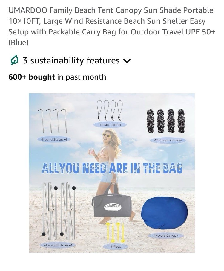 Portable Beach Tent Sun Shade Canopy