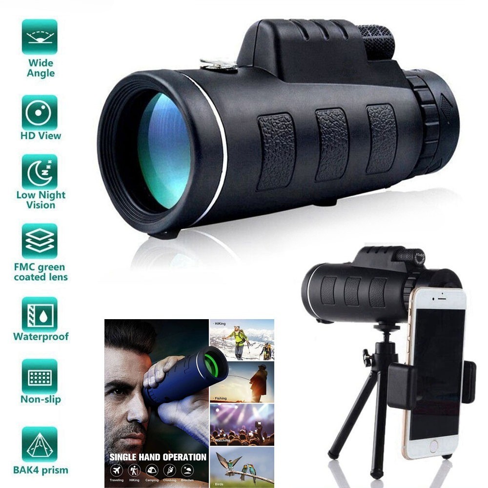 Zoom HD Monocular Starscope Monocular Telescope BAK4 w/Phone clip,tripod