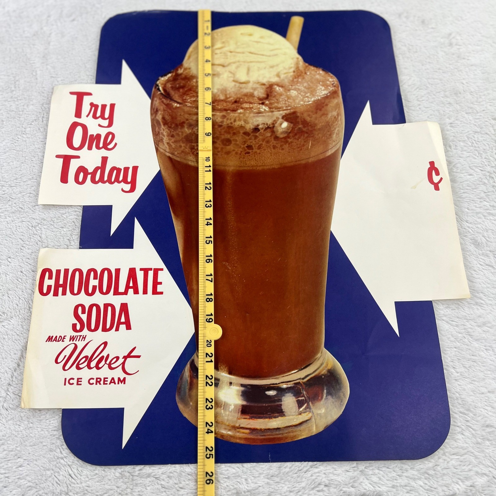 1950s Velvet Ice Cream Chocolate Vintage Diner Sign 25" Paper Soda Fountain USA