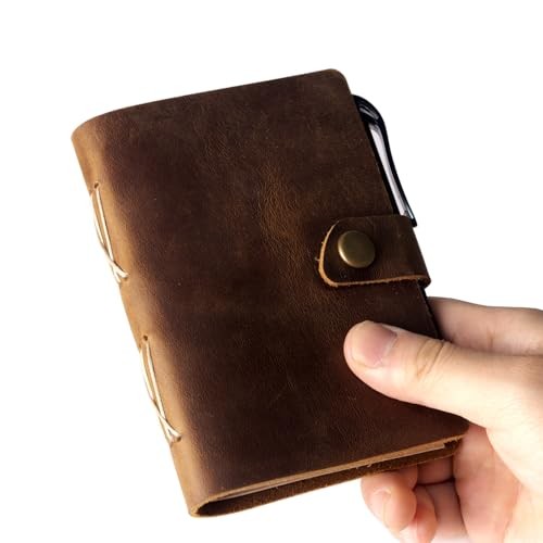 Pocket Notebook with Pen,Genuine Leather Journal Mini Notebook Small Unlined