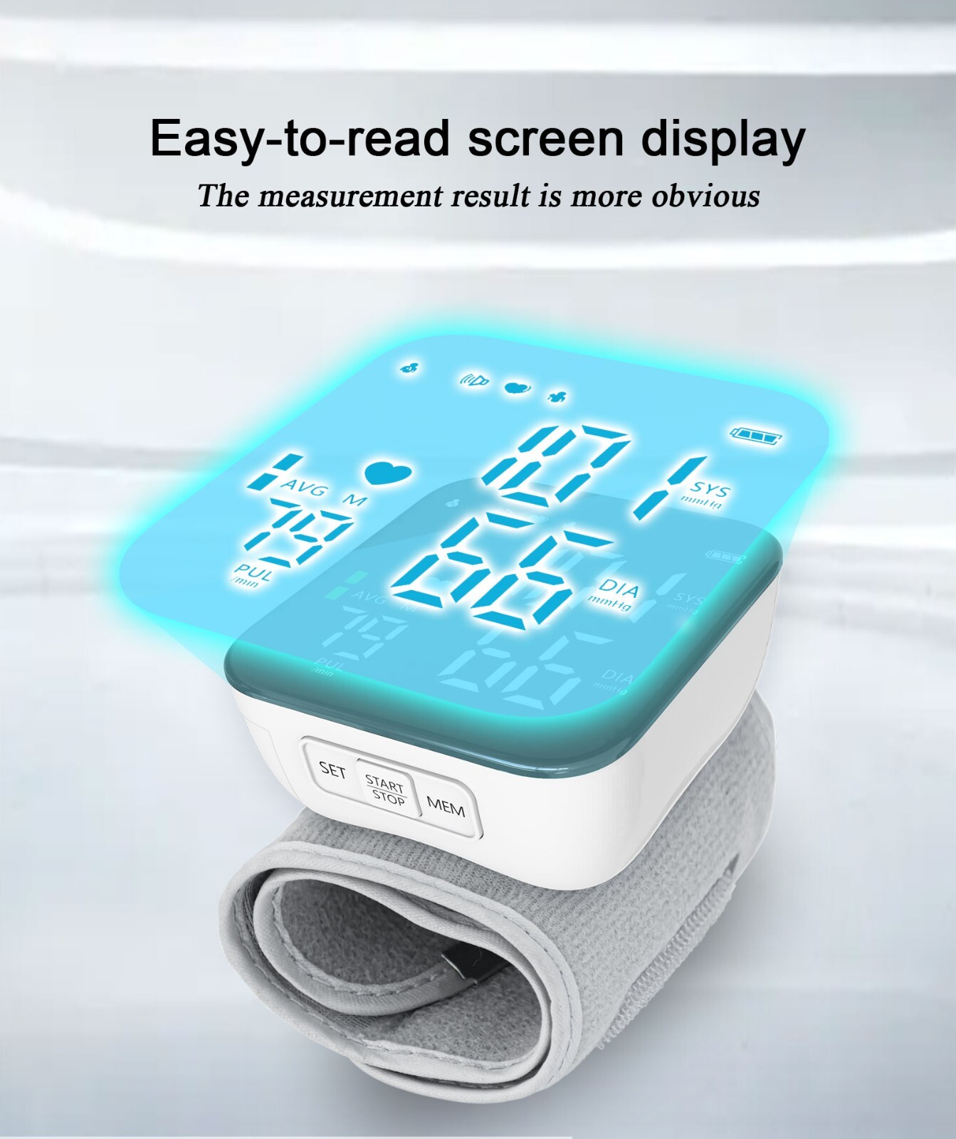 Automatic Digital Wrist Blood Pressure Monitor BP Machine Cuff LED Heart Rate