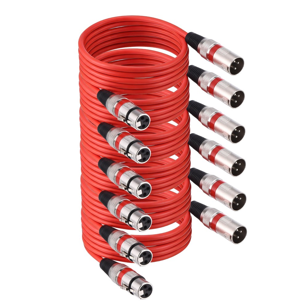 6 Pcs XLR Cables, 6.5 ft Microphone Cable for Live Recording Studios, Red