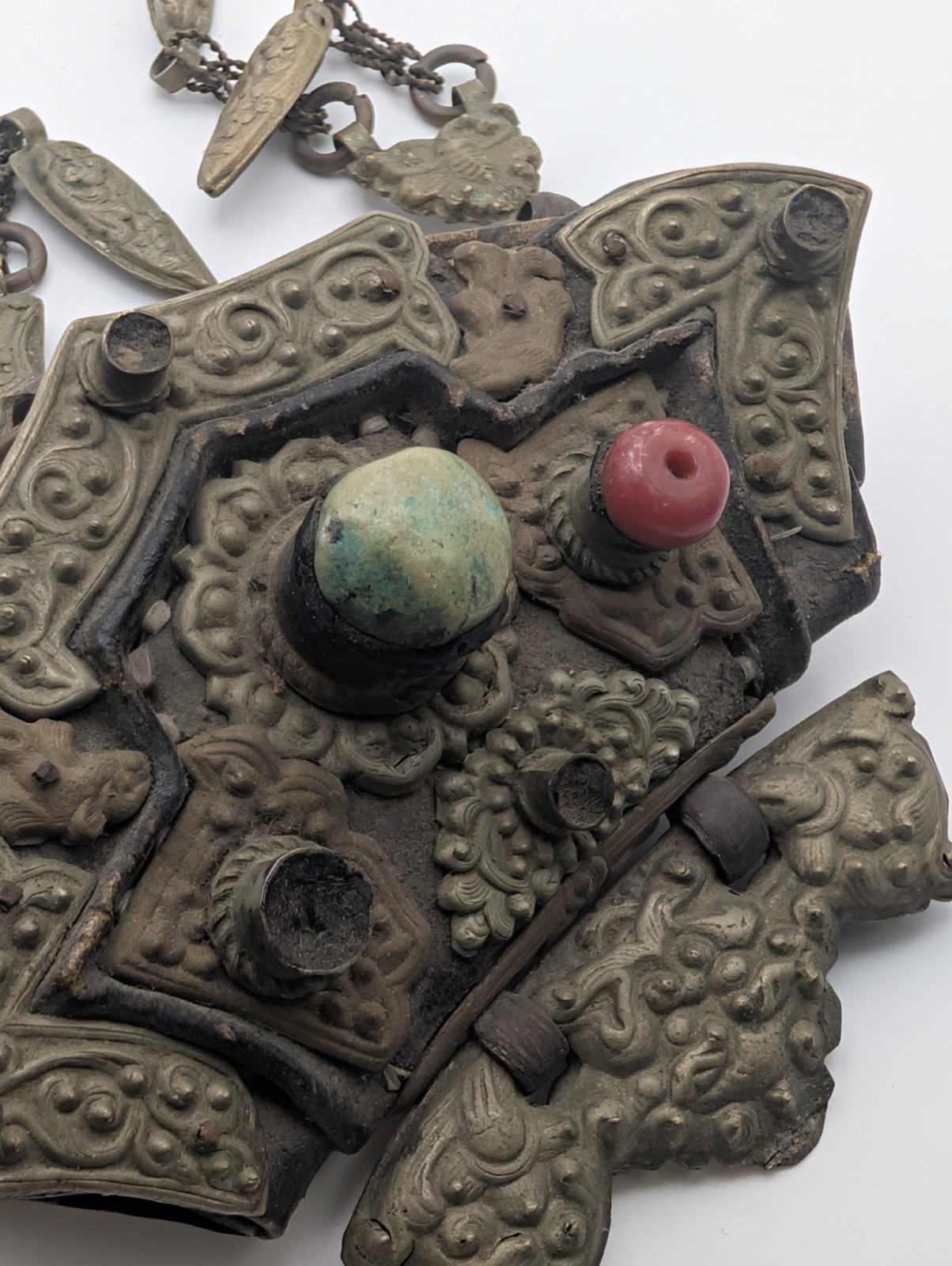 Antique 19thC Tibetan Chakmak Tinder Pouch & Matching Leather Belt Strap Set